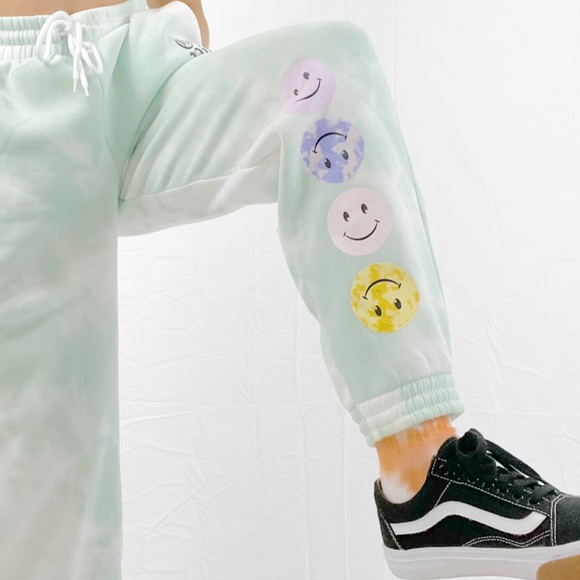 Tie Dye Joggers Sweatpants Smiley Face 